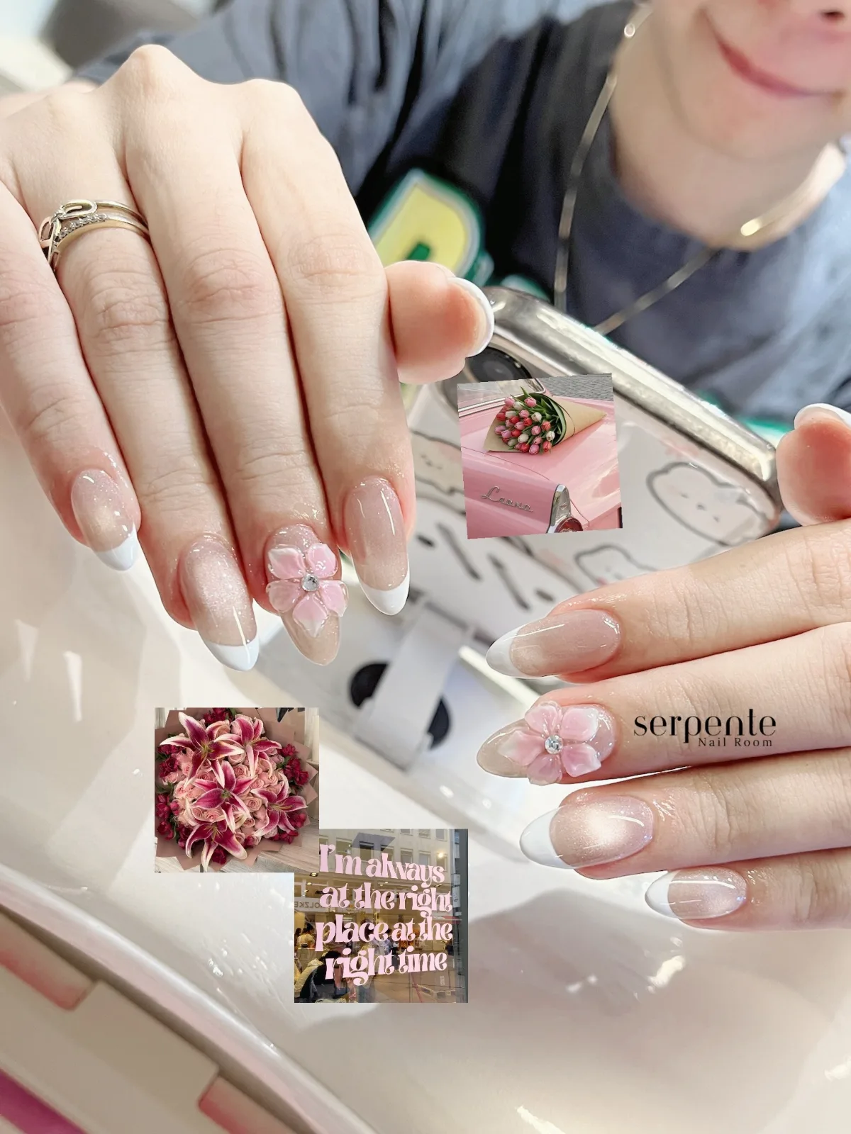 French tip sữa đính hoa 3D